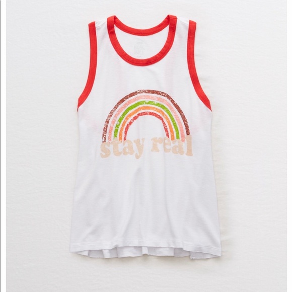 American Eagle Outfitters Tops - American Eagle ringer graphic tank “stay real”